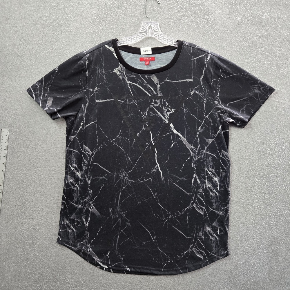 GUESS Men‎ Shirt XL Black Geometric Grunge Short Sleeve